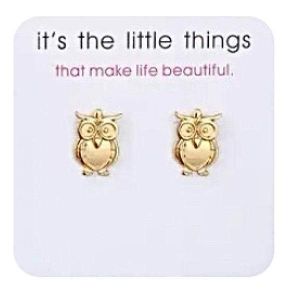 Owl Earrings Gold Studs - Picture 2 of 2